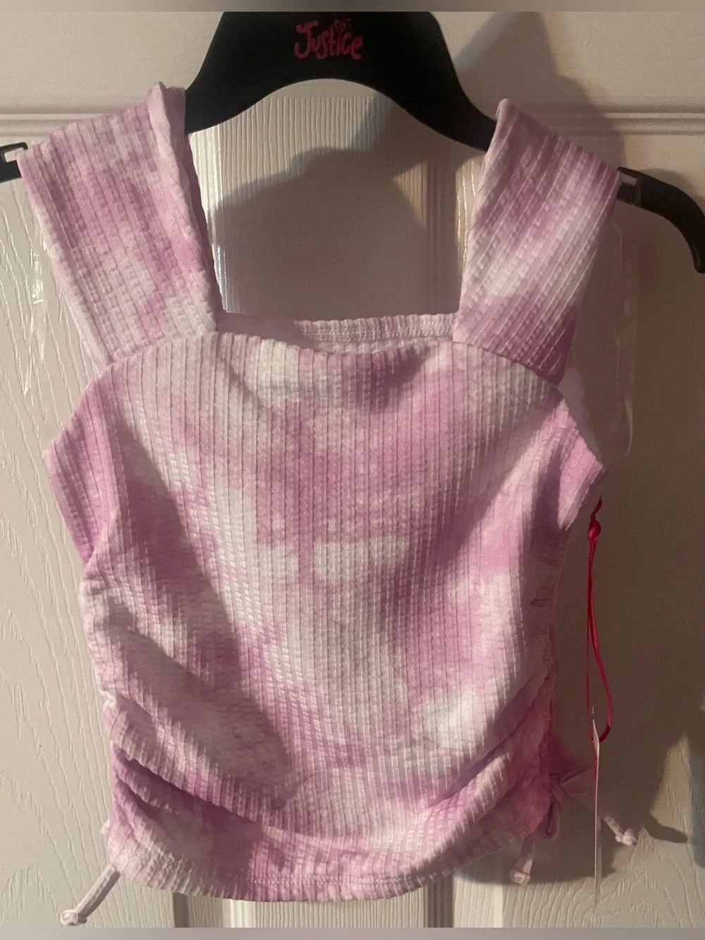 Justice Girls XS 5/6 Pink Tie Dye Ribbed Cinch Side Square Neck Top NWT